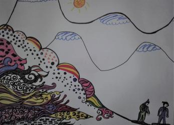 Двама сноубордисти по стръмния път 